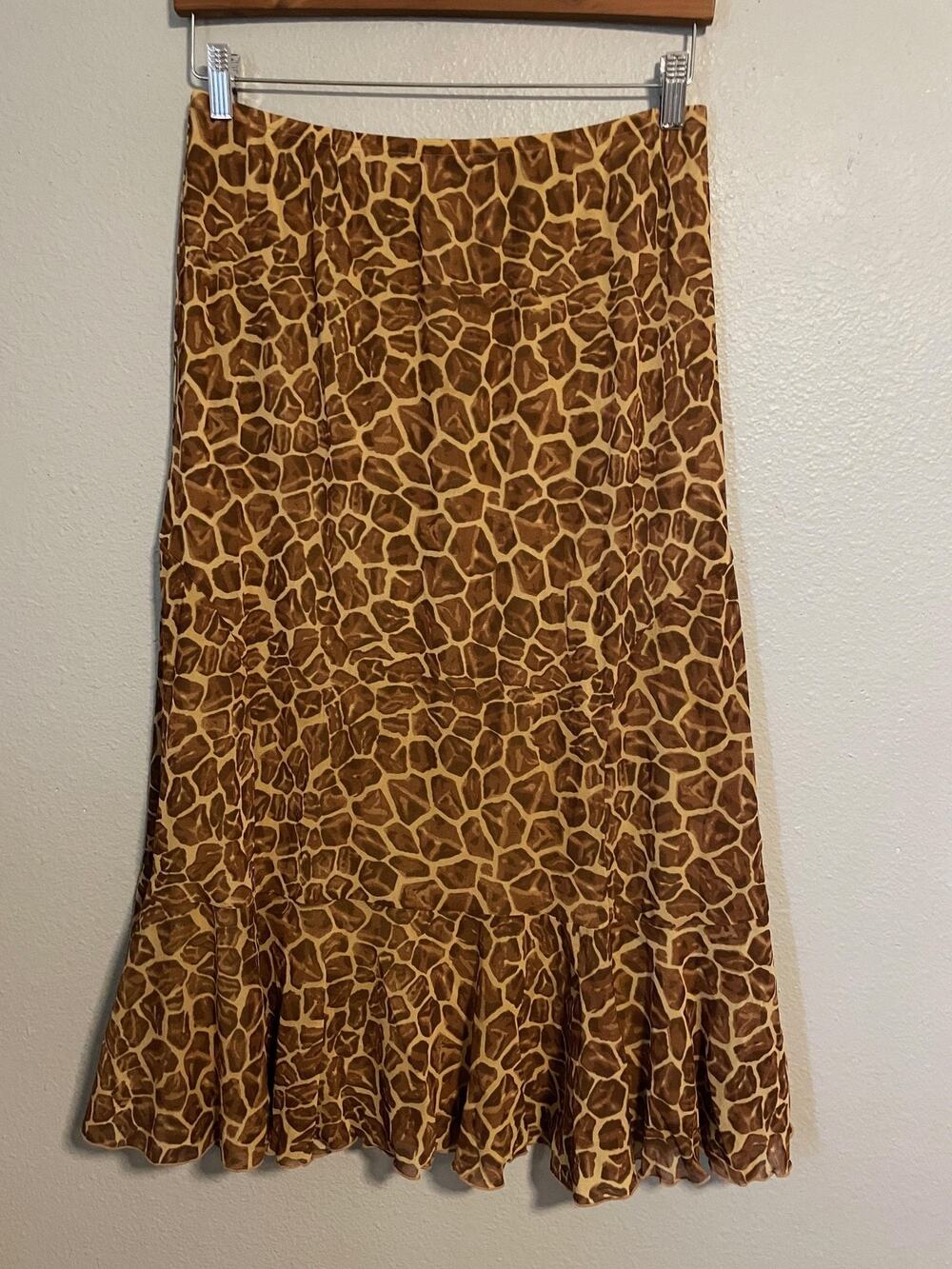 Vintage Womens Maxi Skirt Large Brown Animal Pattern Mesh Mob Wife 90s Y2K